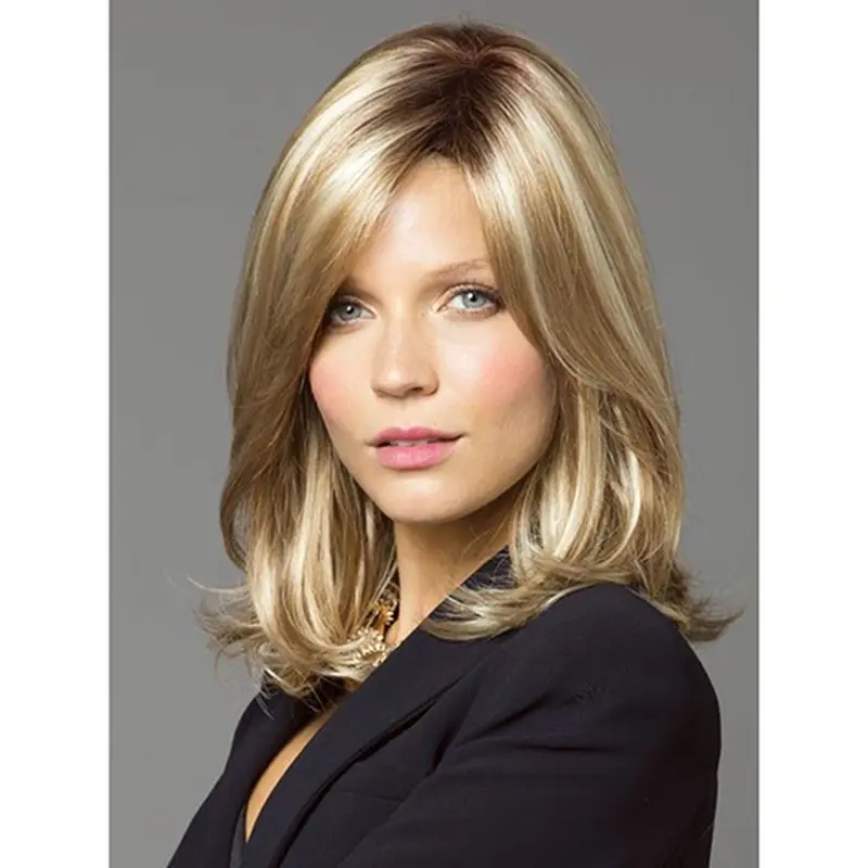 Blonde Comfortable Wavy Synthetic Medium Wigs