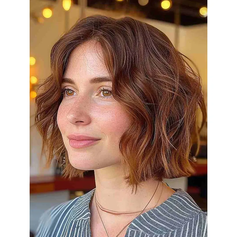 Lace Front Wig True 10" Wavy Without Bangs Chin Length Auburn Wigs