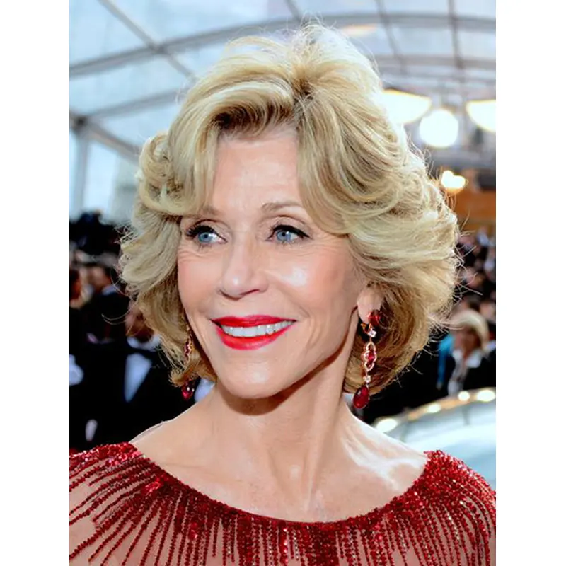 Blonde 10" Wavy Without Bangs Chin Length Jane Fonda Wigs