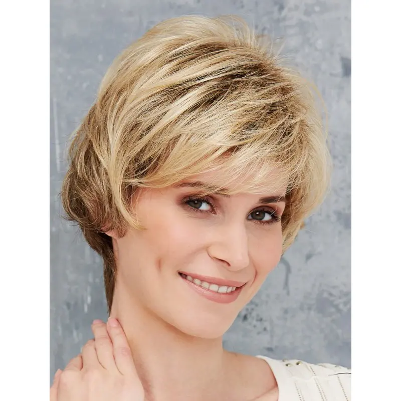 Blonde Synthetic Boycuts Straight Short Front Lace Wigs