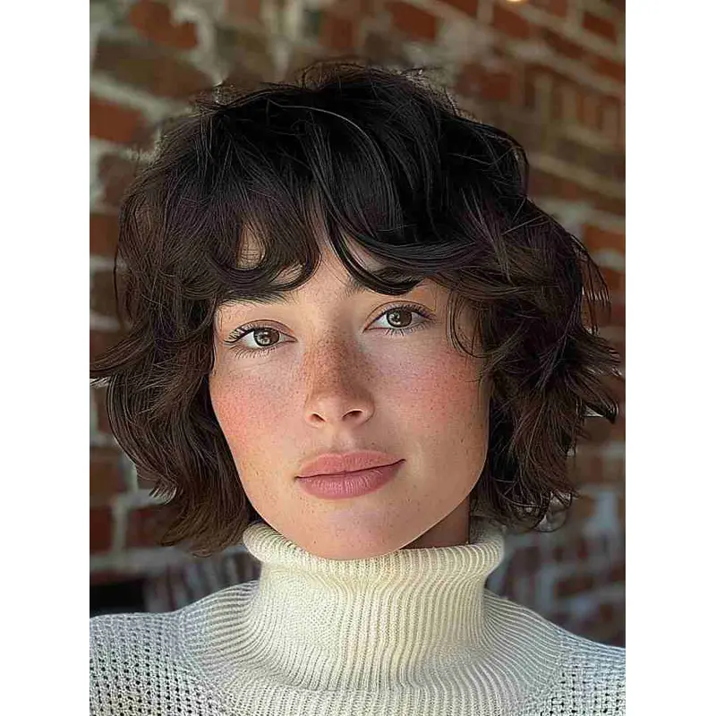 Lace Front Wig True 10" Wavy With Bangs Chin Length Black Wigs