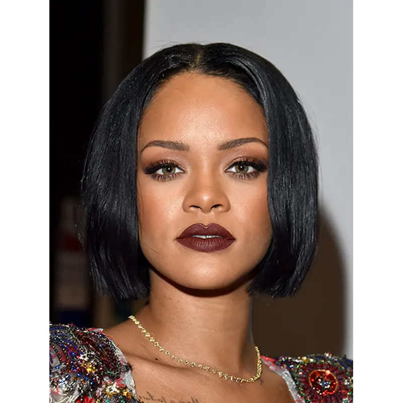 Black 10" Straight Bobs Chin Length Rihanna Wigs