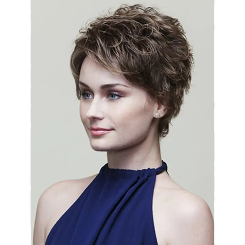 6" Wavy Brown Classic Short Wigs
