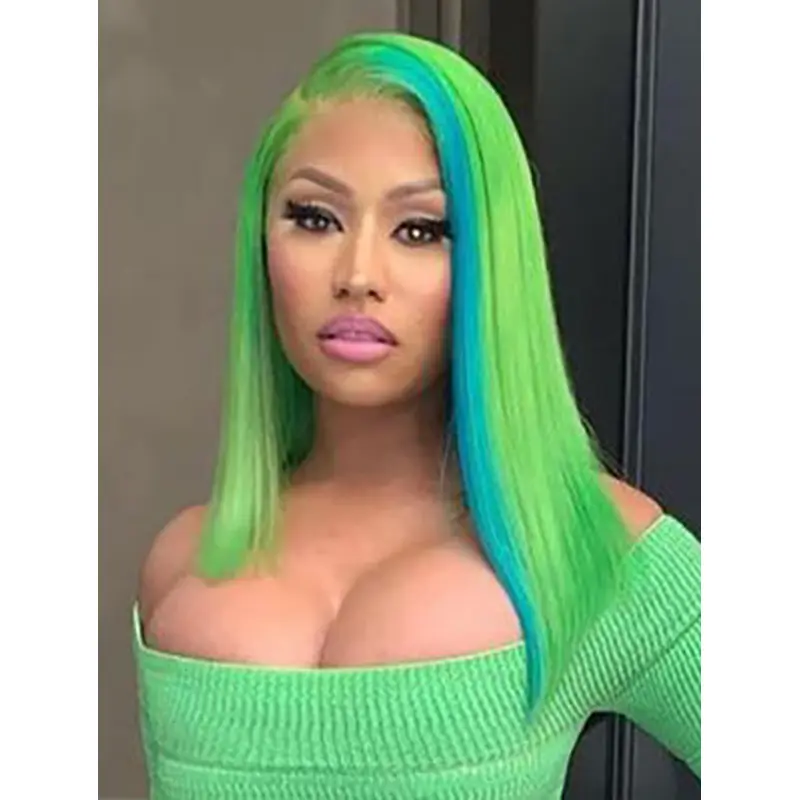 Green 14" Straight Without Bangs Shoulder Length Nicki Minaj Wigs