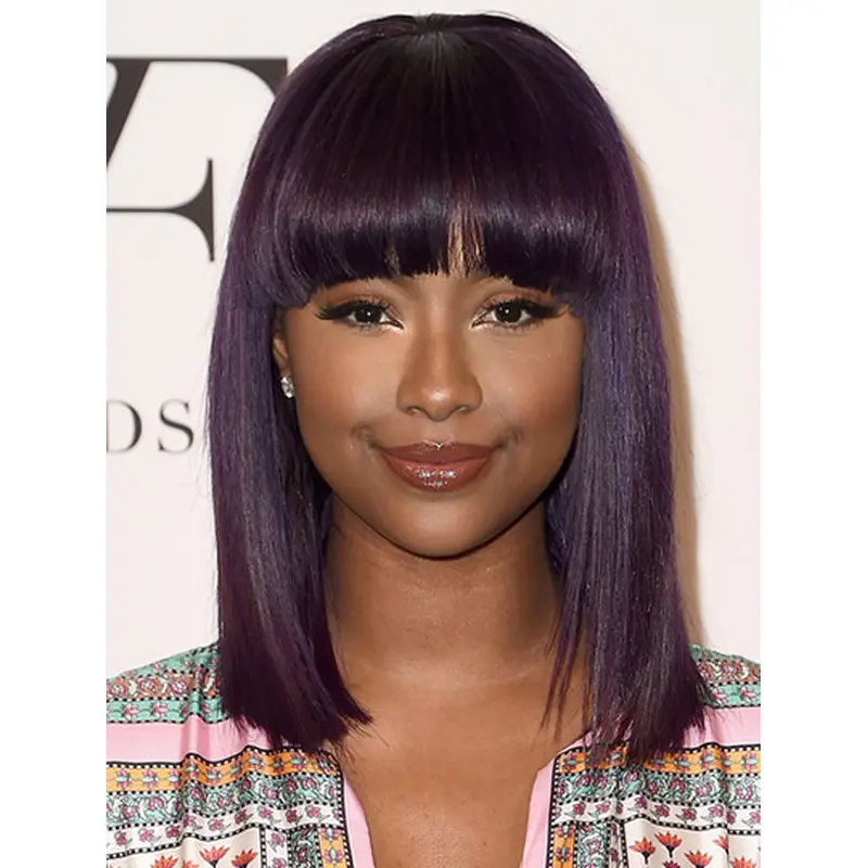 14" Lace Front Shoulder Length Purple With Bangs Justine Skye Wigs