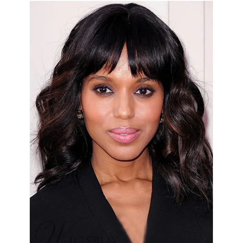 Wavy Shoulder Length Black Synthetic Kerry Washington Wigs