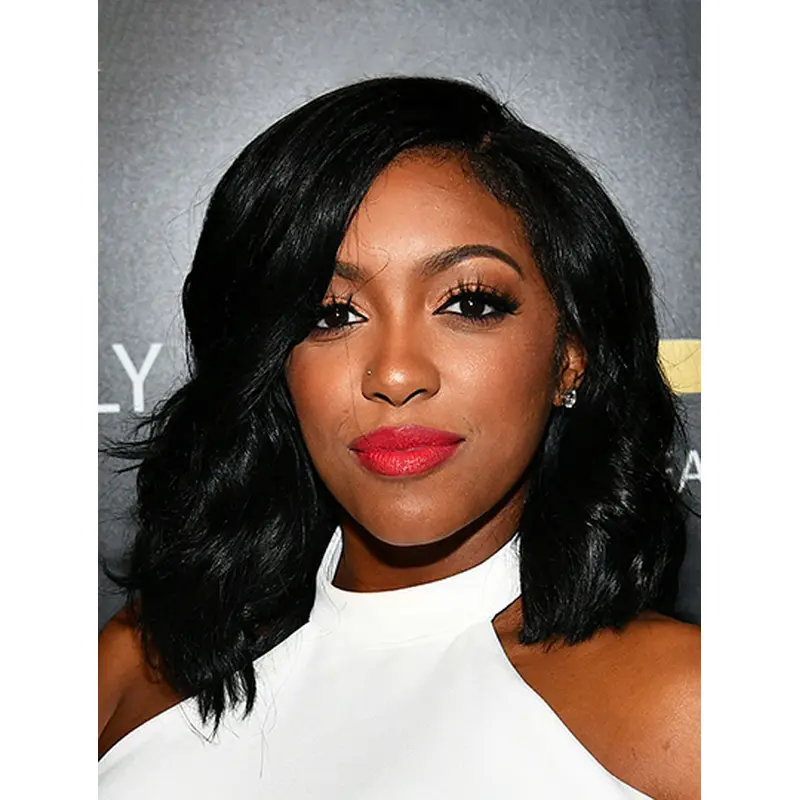 Wavy Shoulder Length Black Synthetic Porsha Williams Wigs