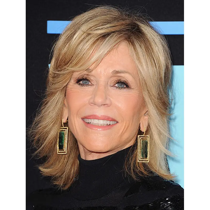 Blonde 14" Straight Without Bangs Shoulder Length Jane Fonda Wigs