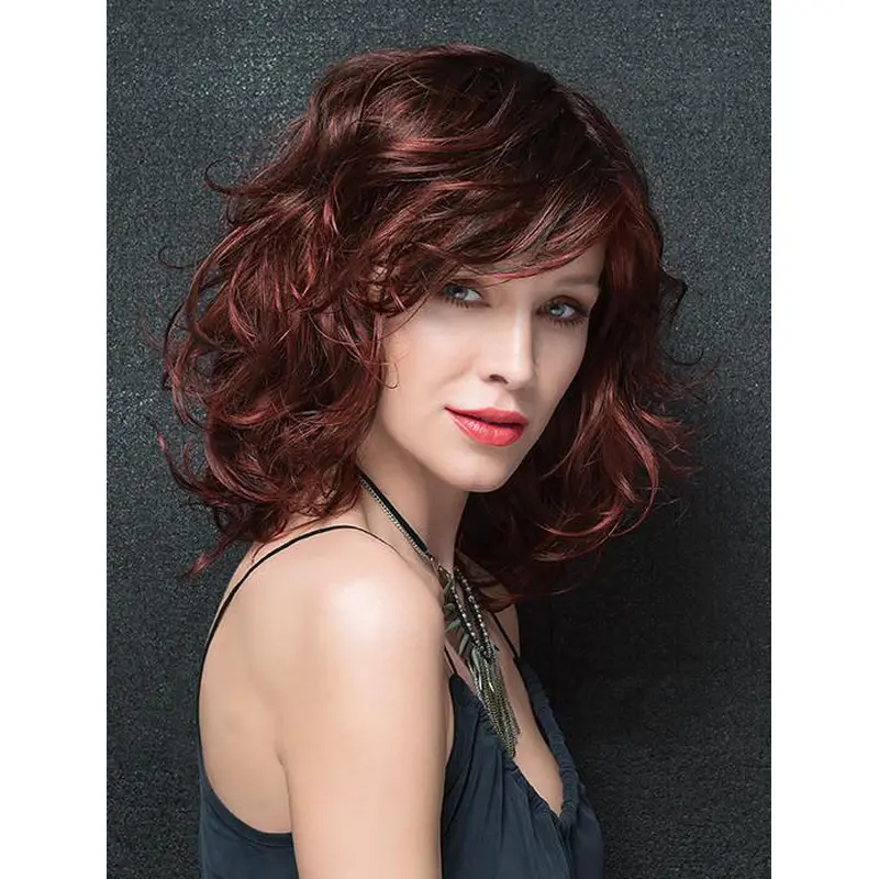 Exquisite Shoulder Length Wavy Auburn Classic Wigs