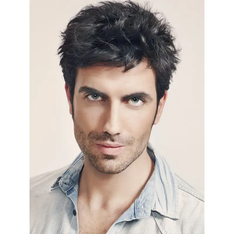 2015 Straight Hand Tied Short Men Wigs