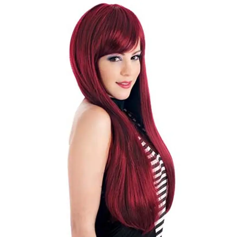 24 Inches Straight With Bangs Smooth Red Lace Front Wigs