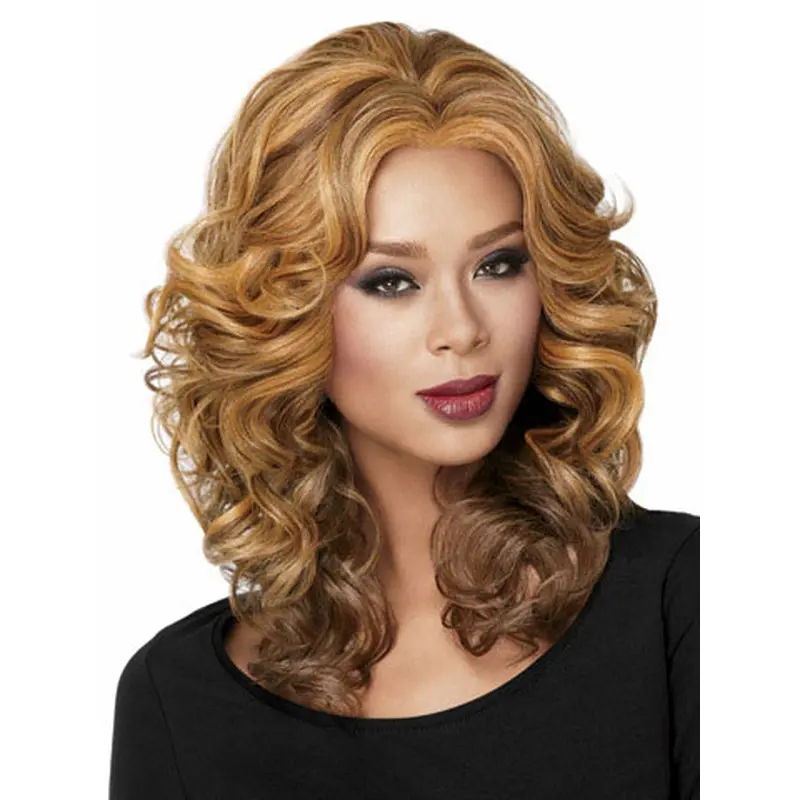 Blonde Curly Synthetic Glamorous Medium Wigs