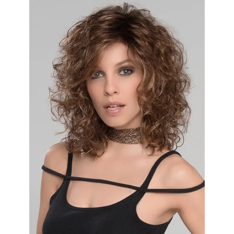 Brown 14" Curly Shoulder Length Classic Wigs