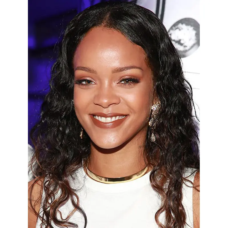 Black 16" Curly Without Bangs Long Rihanna Wigs