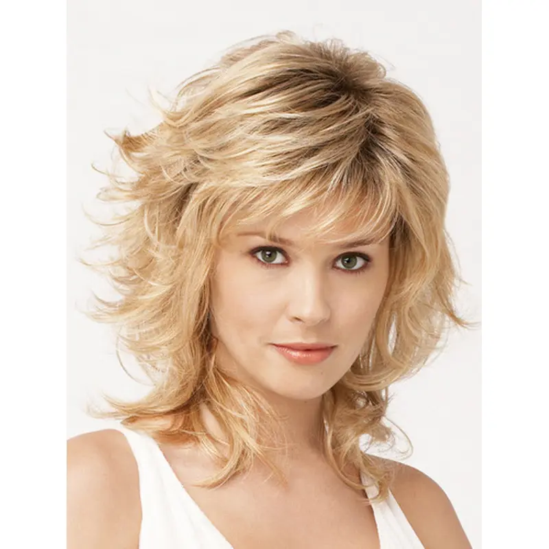 Blonde Wavy Synthetic Medium Wigs
