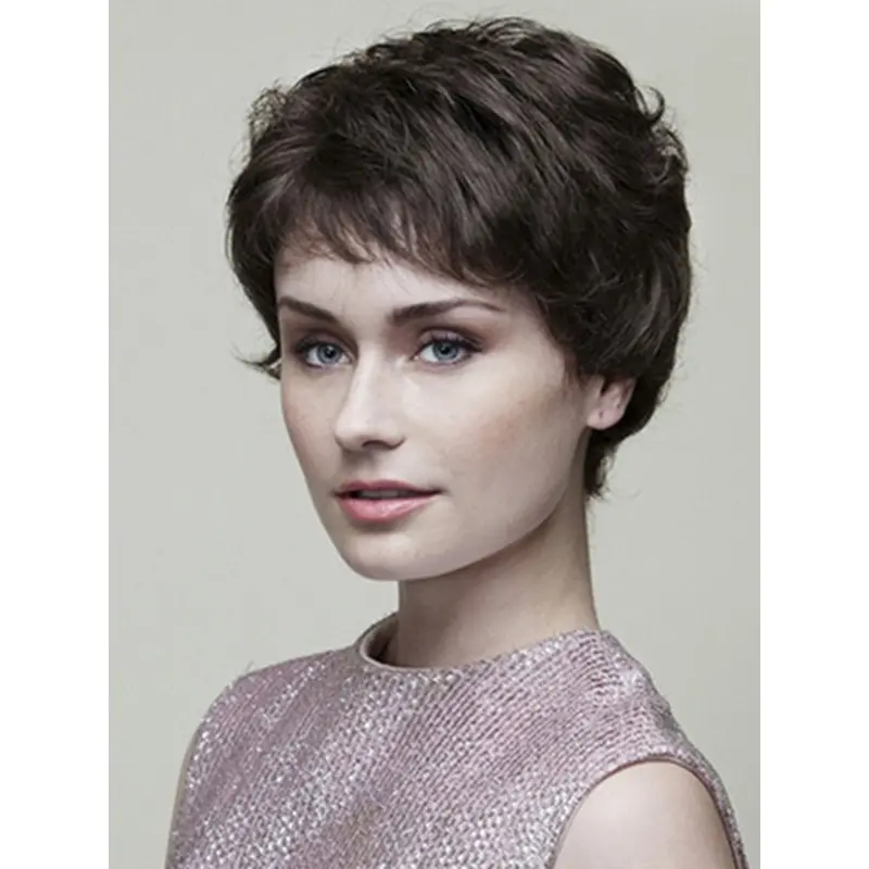 6" Wavy Lace Front Mono Brown Short Wigs