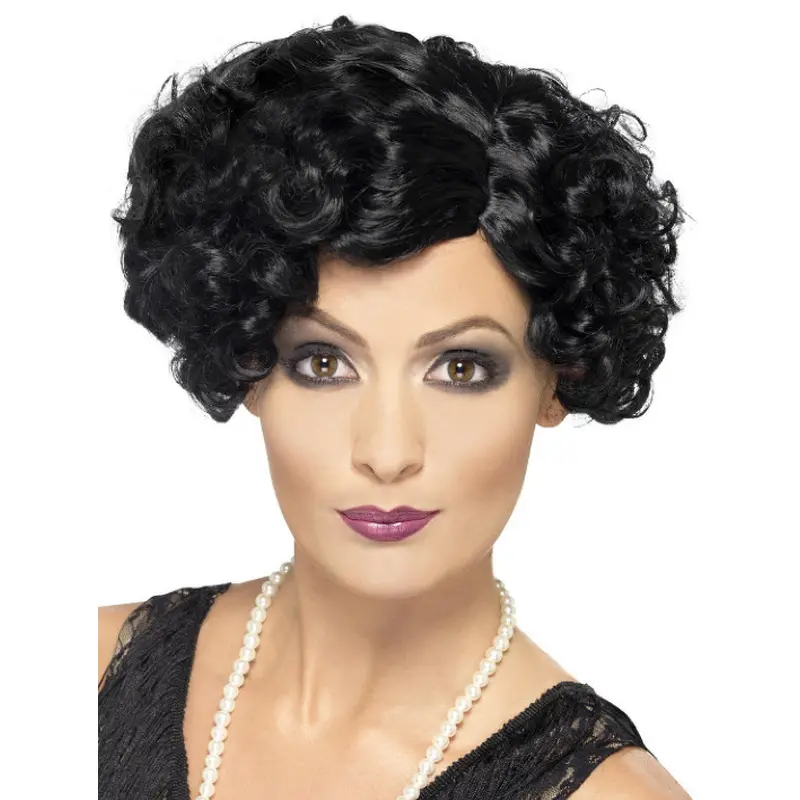 Synthetic 8" Curly Short Black Good Quality Bob Wigs