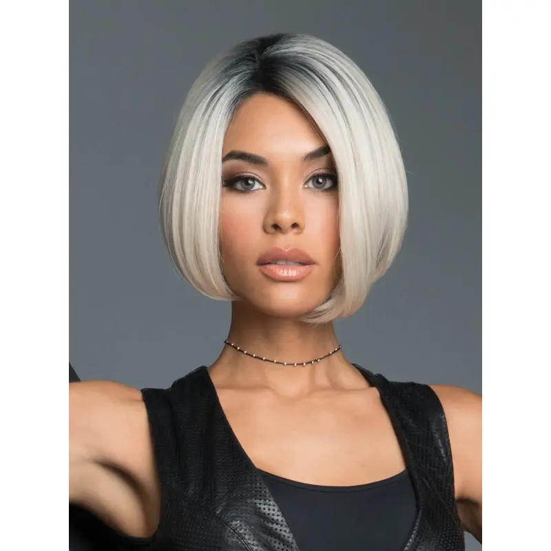 Black to White 10" Straight Chin Length Bob Wigs