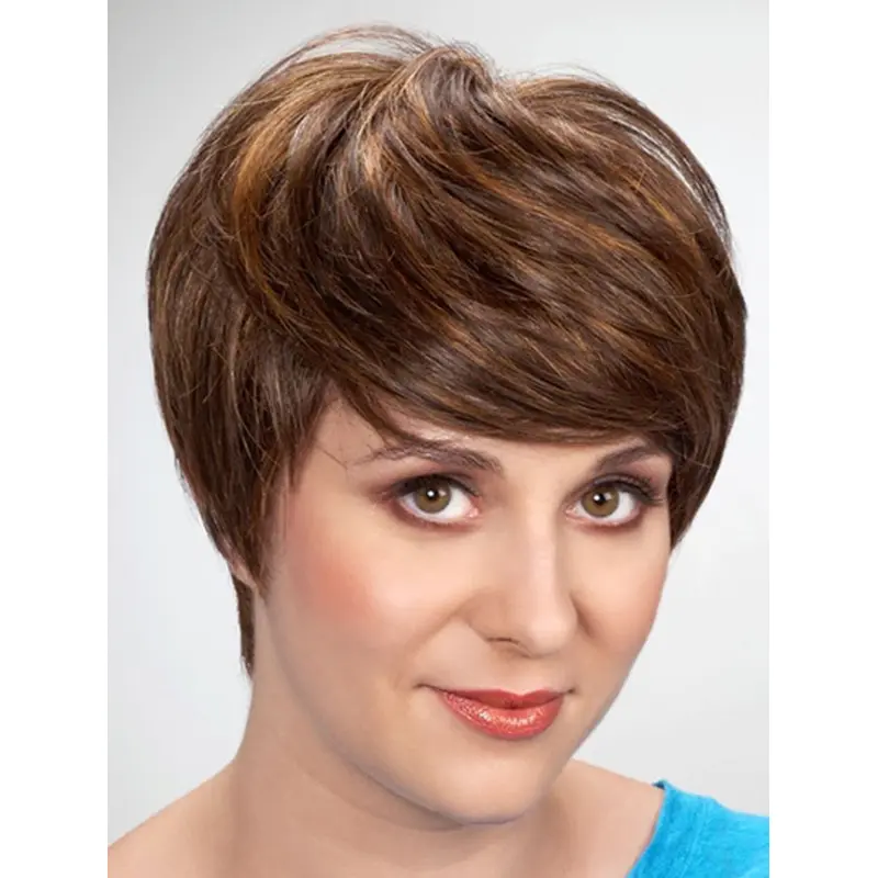 8" Brown Short With Bangs Straight Synthetic Wig
