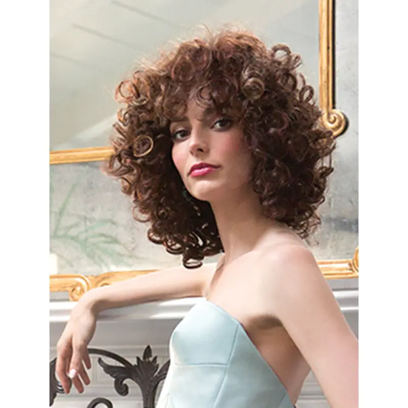 Affordable Monofilament Curly Brown Medium Wigs