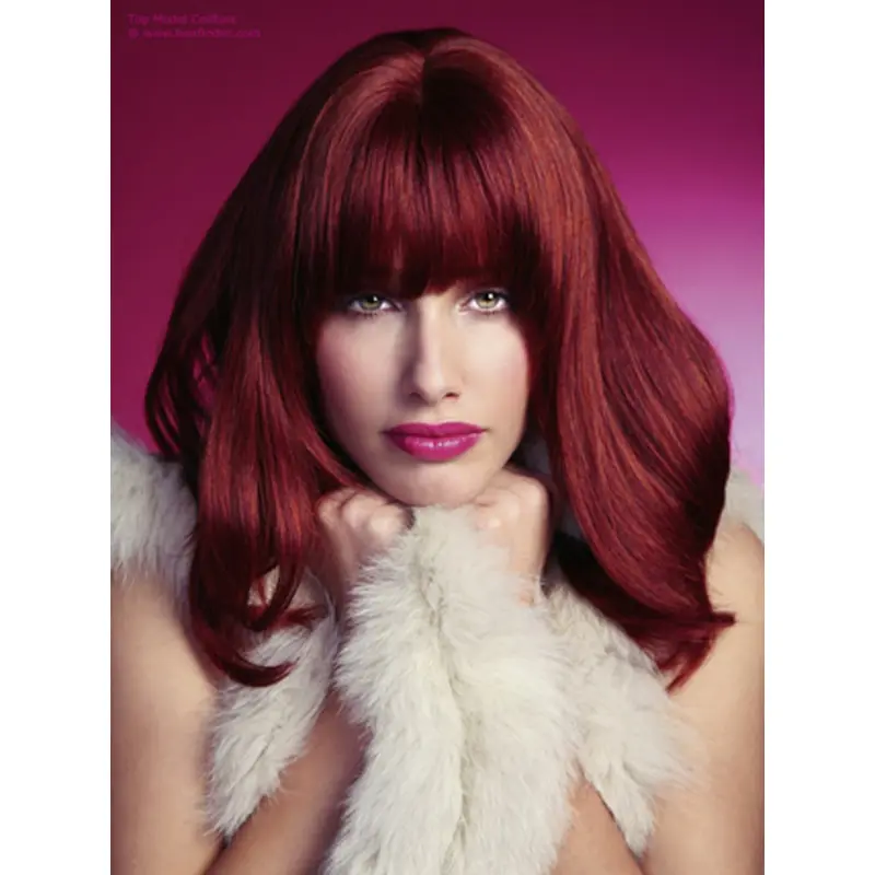 Shoulder Length With Neat Bangs Dark Red Human Wigs