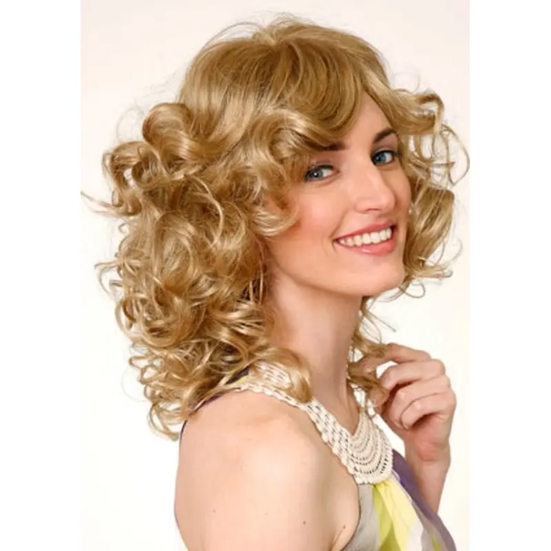 Blonde Curly Synthetic Shining Medium Wigs