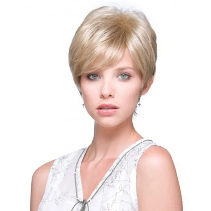 Fashionable Monofilament Boycuts Blonde Wigs For Cancer