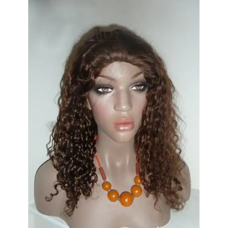 Tempting Brown Curly Long Human Hair Lace Front Wigs