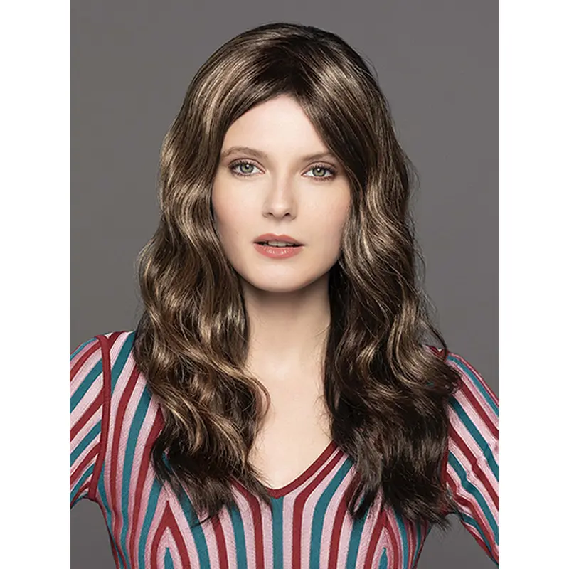 Wavy 16" Brown Monofilament Without Bangs Long Wig