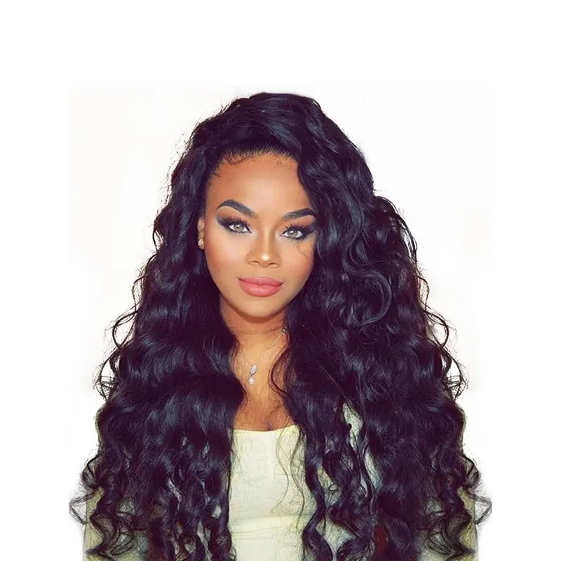 Black Curly 20" Without Bangs Remy Human Hair 360 Lace Wigs
