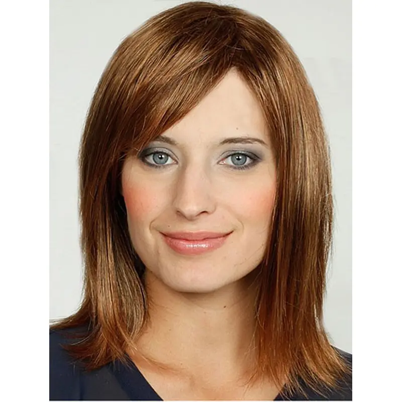 Blonde With Bangs Synthetic 14" Straight Medium Length Wigs For Women