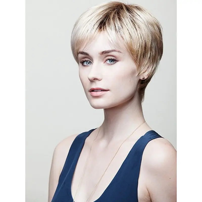 8" Straight Blonde Boycuts Short Wigs