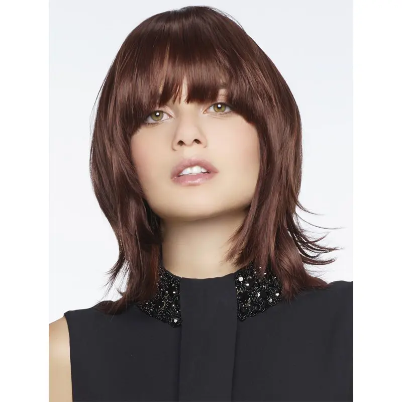 Amazing Auburn Shoulder Length Straight With Bangs High Quality Wigs
