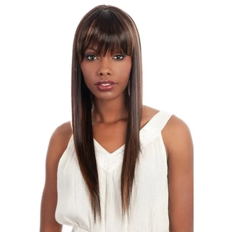 Mature Brown Straight Long African American Wigs