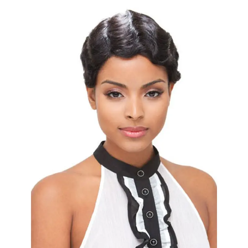 Black Wavy Brazilian Remy Hair Glamorous Short Wigs