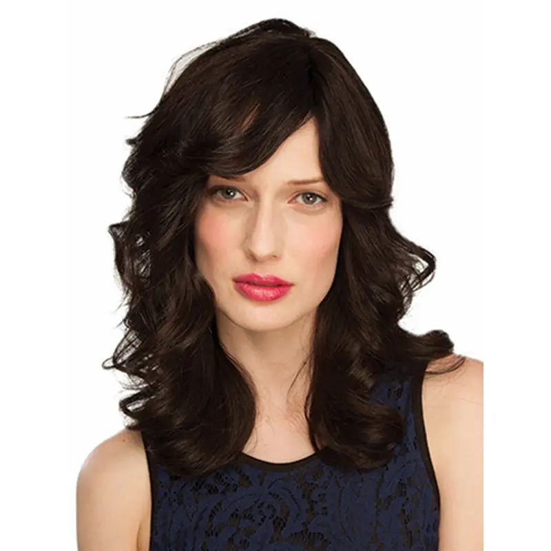 Fabulous Black Wavy Shoulder Length Human Hair Wigs