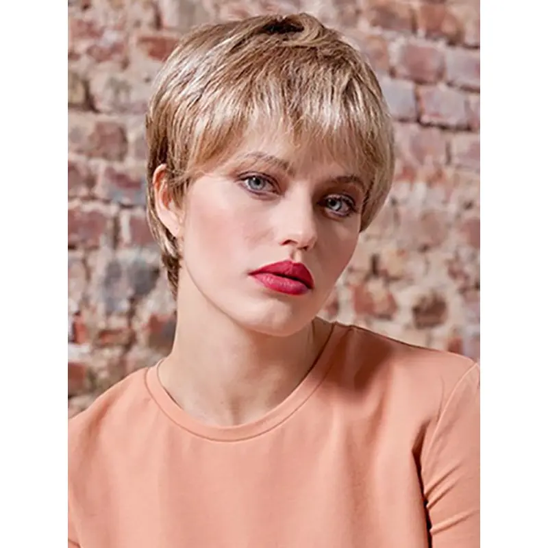 Platinum Blonde Straight 6" Synthetic Boycuts Ready To Wear Monofilament Wigs