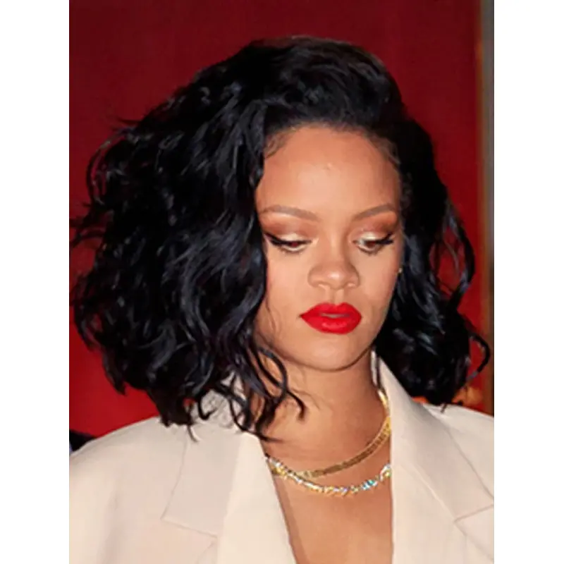 Black 14" Wavy Bobs Chin Length Rihanna Wigs