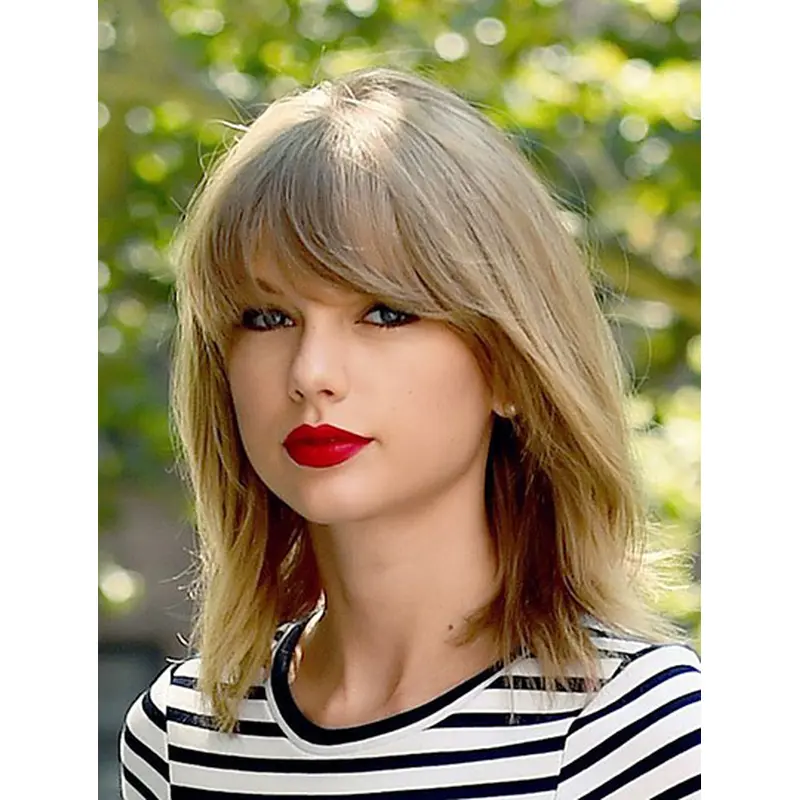 Lace Front Shoulder Length Blonde Straight With Bangs Taylor Swift Wigs