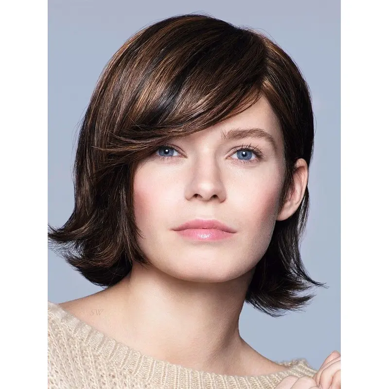 Brown 12" With Bangs Chin Length Perfect Monofilament Wigs