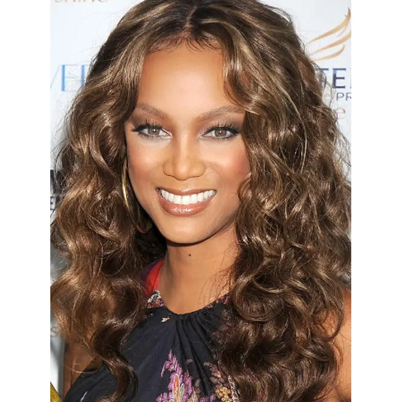 Tyra Banks Trendy and Fun Long Curly Full Lace Human Hair Wig 20 Inches