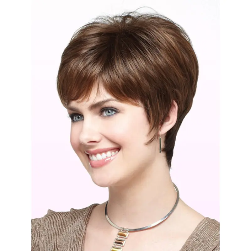 Monofilament Boycuts Style Straight Wigs For Cancer
