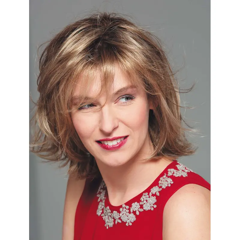 Amazing Blonde Shoulder Length Wavy With Bangs Beautiful Wigs