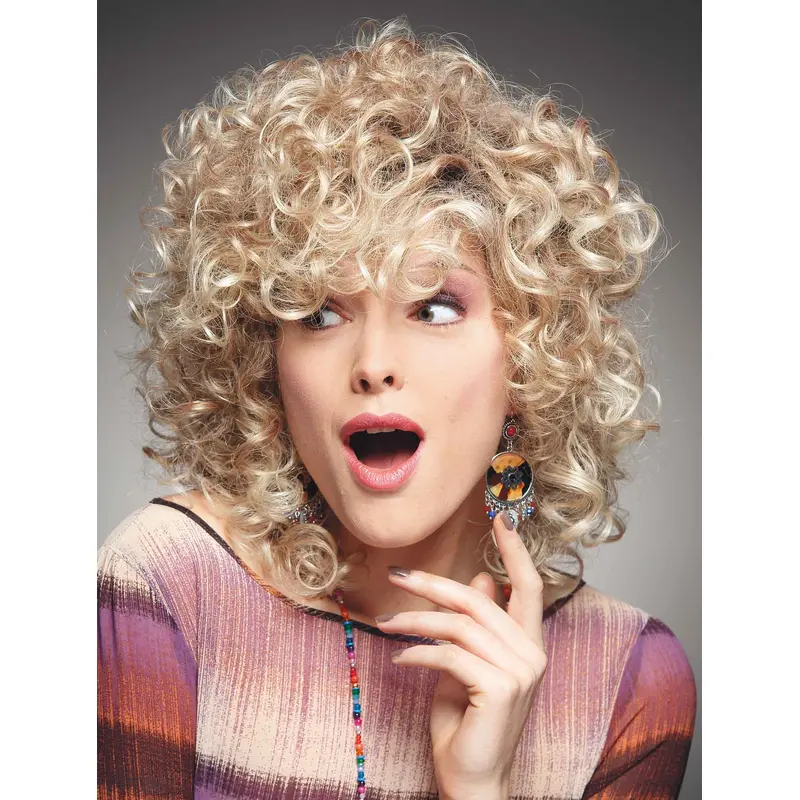 Fashional Blonde Chin Length Curly With Bangs Beautiful Wigs