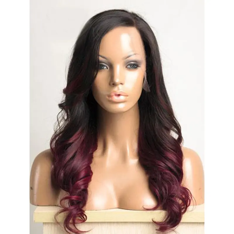 Ombre Hair Color Long Wavy 100% Human Hair Full Lace Wig