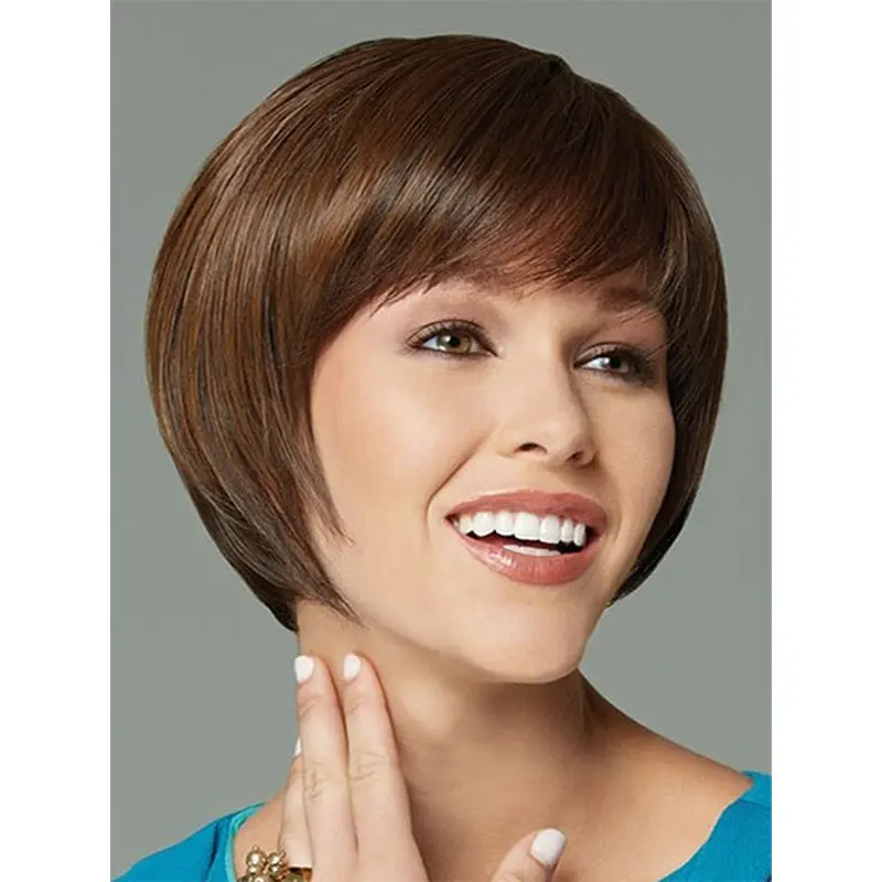 Unique Brown Straight Short Synthetic Wigs