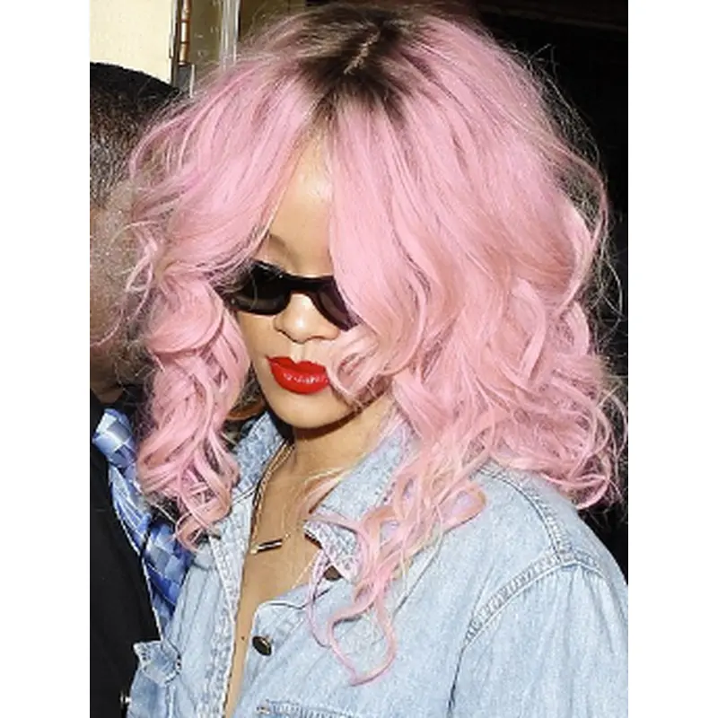 Rihanna Ultra-feminine Long Tousled and Wavy Lace Human Hair Wig 16 Inches