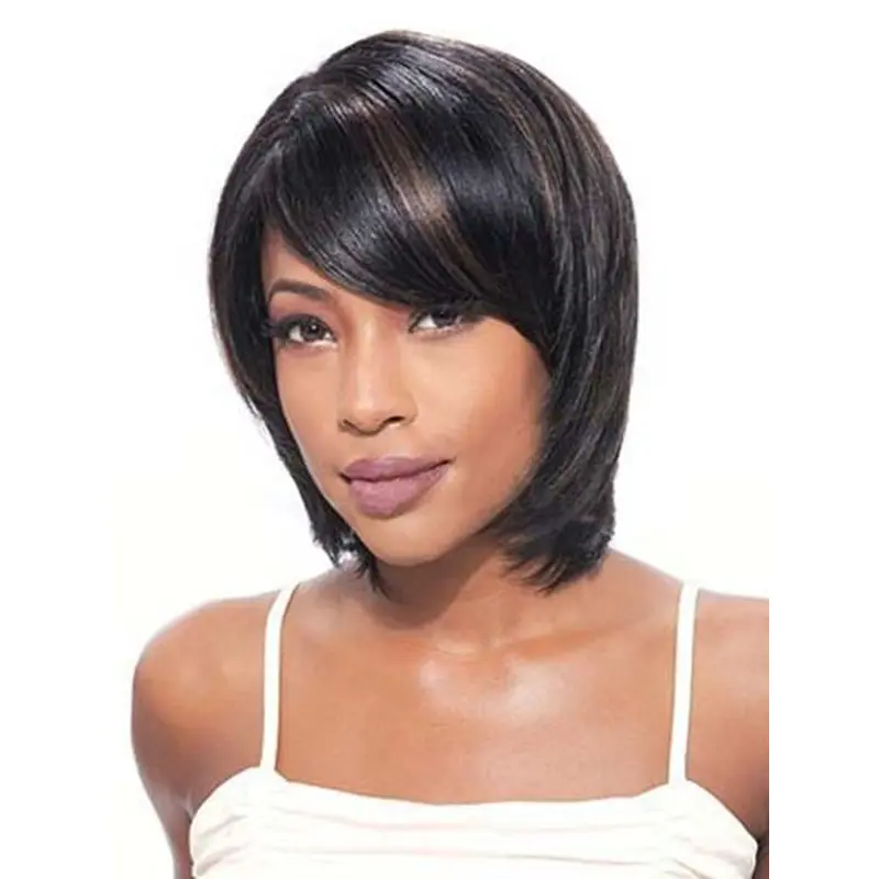 Black Lace Front Indian Remy Hair Medium Wigs