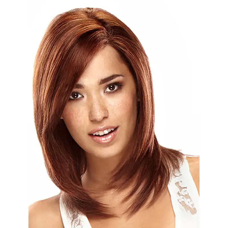Exquisite Auburn Lace Front Shoulder Length Remy Human Lace Wigs