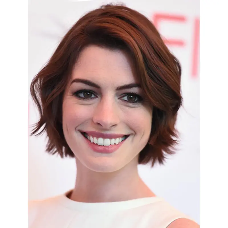 Wavy Auburn Lace Front Chin Length Bobs Anne Hathaway Wigs